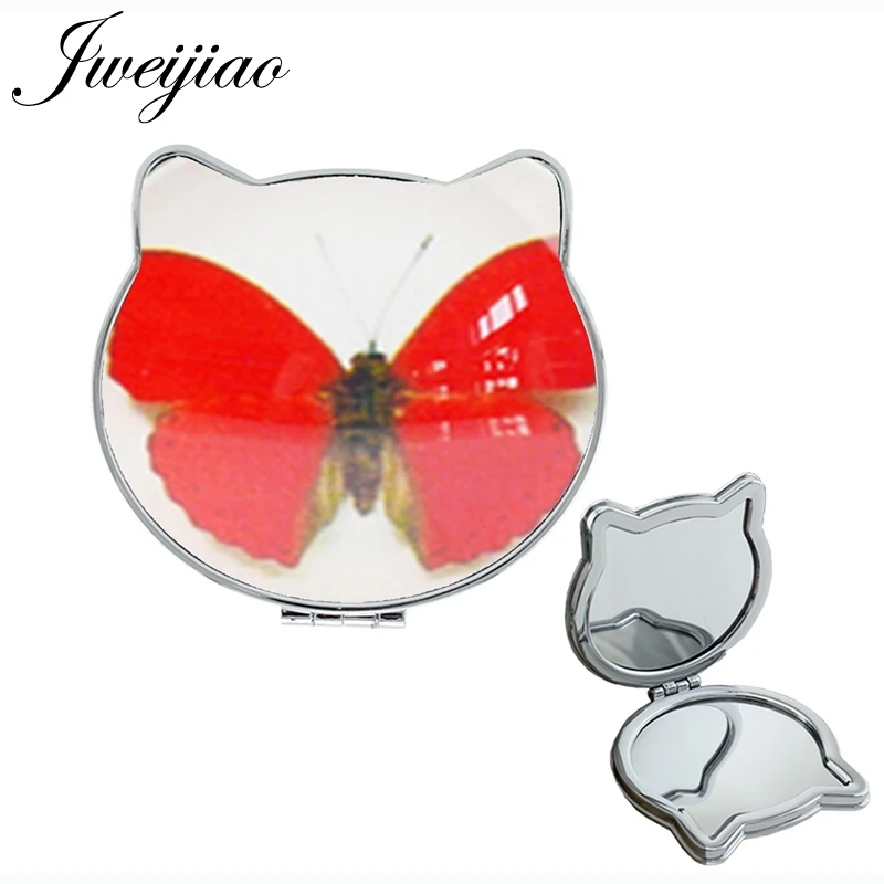 JWEIJIAO cute Butterfly specimens Gift Magnifier Ear Shaped Health PU Compact Hand Vanity Portable leather mirror spiegel D1249