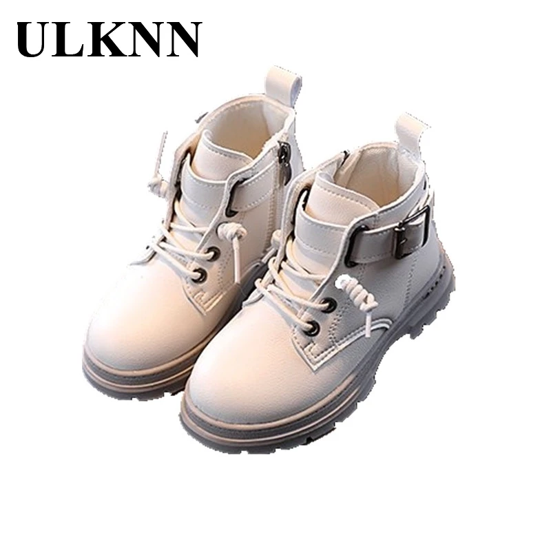 

ULKNN 2020 Autumn Martin Boots For Children Winter Girls Black Kid's Non-slip Leather Ankle Shoes Students Warm Soft Bottom Zip