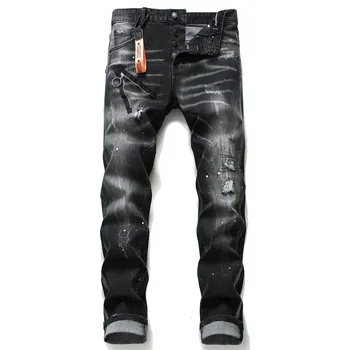 

Fashion Brand European American Style jeans Men slim jeans pants mens black denim trousers zipper blue hole Pencil Pants jeans