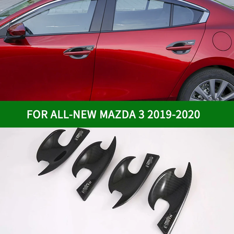 

Accessory glossy Carbon Fiber pattern Side Smart Door bowl Covers Trims For THE ALL-NEW MAZDA 3 M-HYBRID 2019-2020