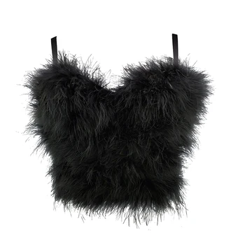 

sexy summer feather patchwork bustier solid color korean style sleeveless crop top women party off shoulder tank tops clothes