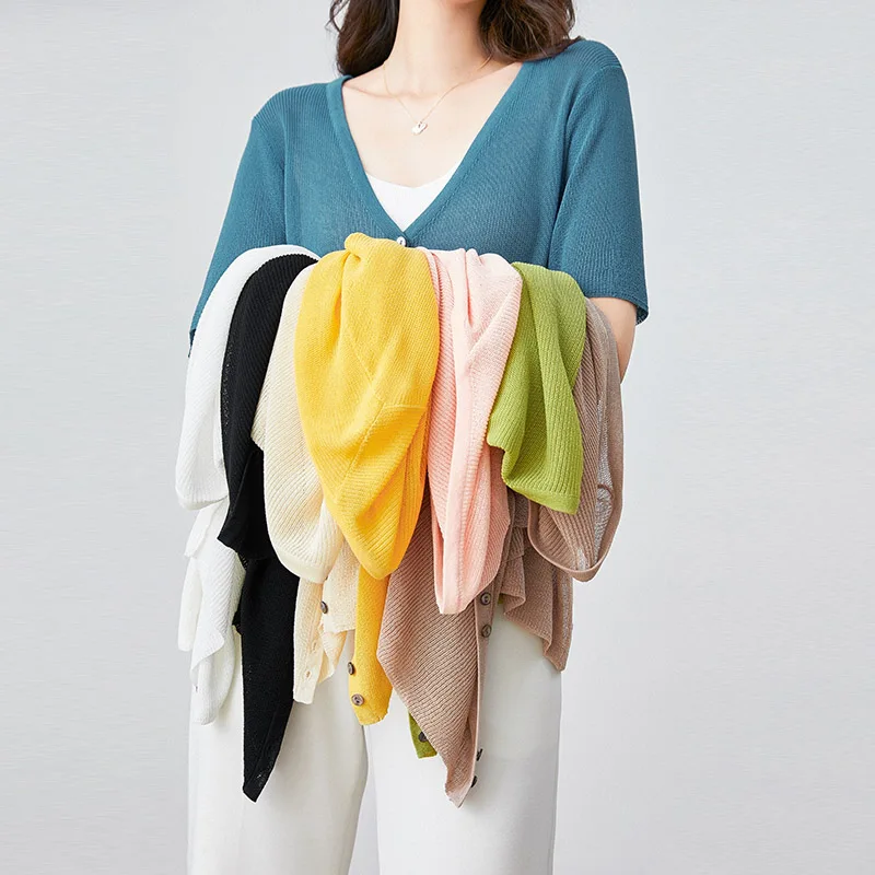 

adohon 2020 Cardigans for woman summer thin sweaters knitted jumper High Quality Female knitwear V-neck cool comfortable green