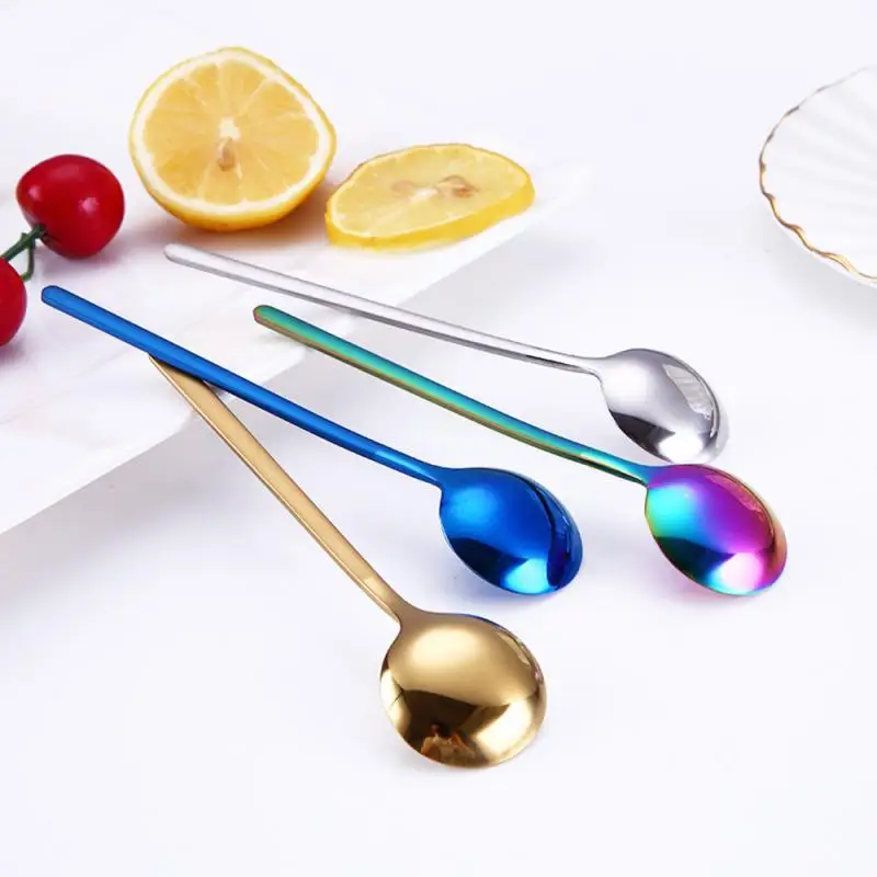 7 Colors Tea spoons Stainless Steel Small Coffee Spoons Gold Tableware Cutlery Unique Gold Small Dessert Spoon