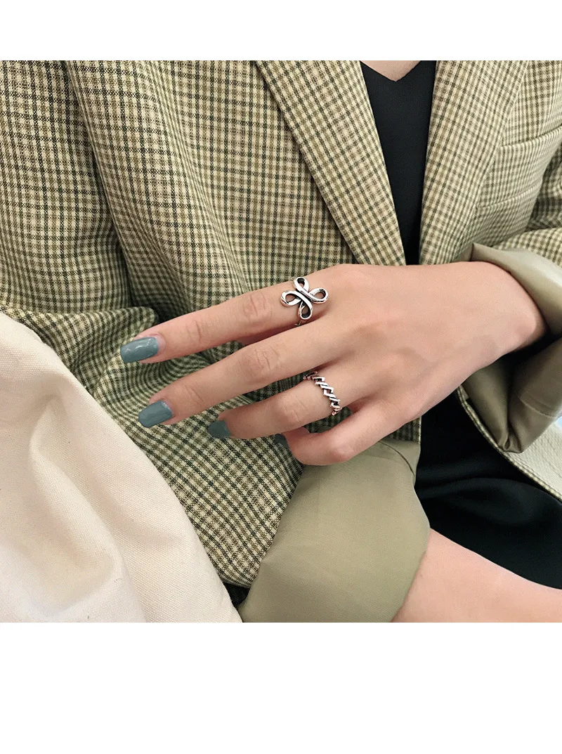 SHANICE 925 пробы Серебряное кольцо для открытия Ins винтажное китайское Узловое веревочное кольцо с узлом четырехлистный клевер ювелирное серебряное кольцо для женщин