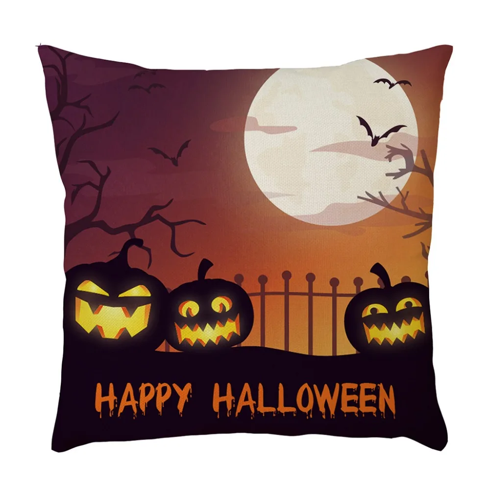 Square Horror Halloween Cushion Cover Linen Cotton Pillowcase Witch Pumpkin Castle Throw Waist Pillow Covers Home Decor Q3