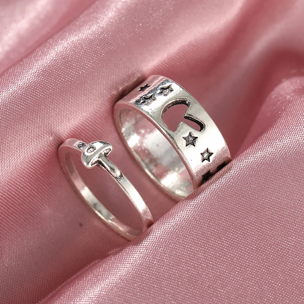Punk Fashion Silver Color Mushroom Stars Opening Ring For Women Men Hollow Animal Gold Color Rings Anniversary Gifts Jewelry