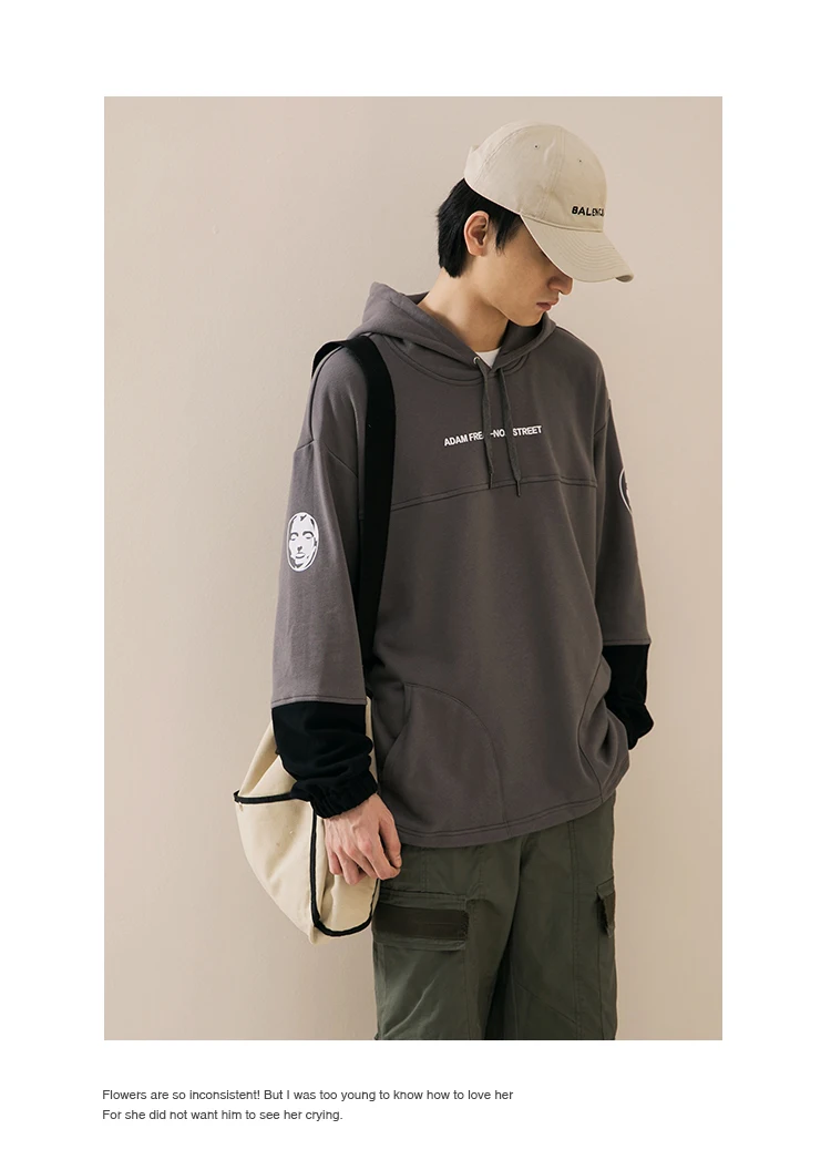 Men's Spring New Casual Contrast Color Letters With Cap Long-sleeved Hoodies Loose Temperament Tide Cotton Harajuku