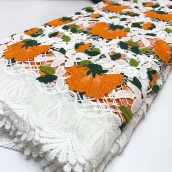 

Orange White High quality nigerian wedding african lace fabric/100% Cotton lace/guipure cord lace fabric for wedding party dress