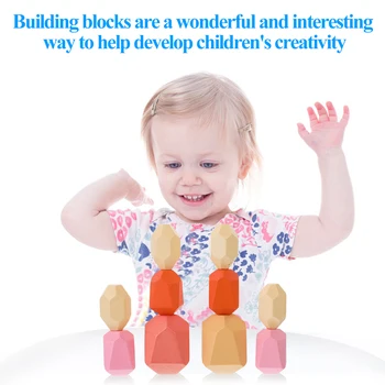 

Urijk Stones Creative Stacking Rock Blocks Educational Toys N-atural Wooden B-alancing B-uilding Blocks Set, Colored Wooden