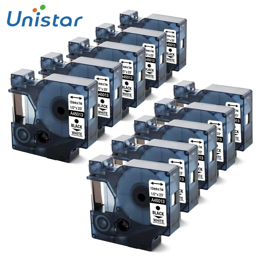 10PCS 45013 Compatible for DYMO D1 Label Tapes 12mm Black on White Label Ribbons for Dymo Label Manager LM160 LM300 LM450 12mm
