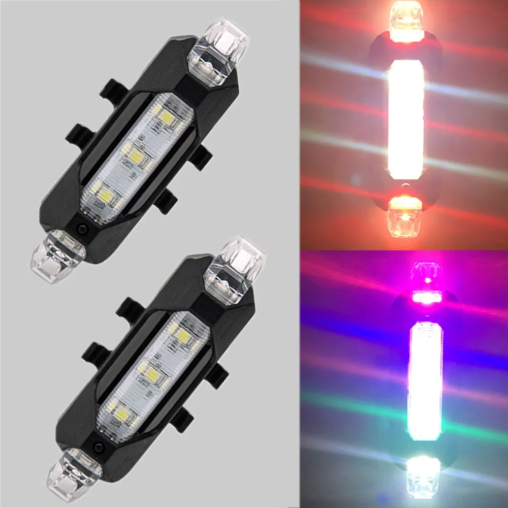 Zacro 2 шт. велосипедные фары 3 режима Led велосипед Предупреждение портативный свет USB Перезаряжаемый 1 комбо задний фонарь - Цвет: red white add colorf