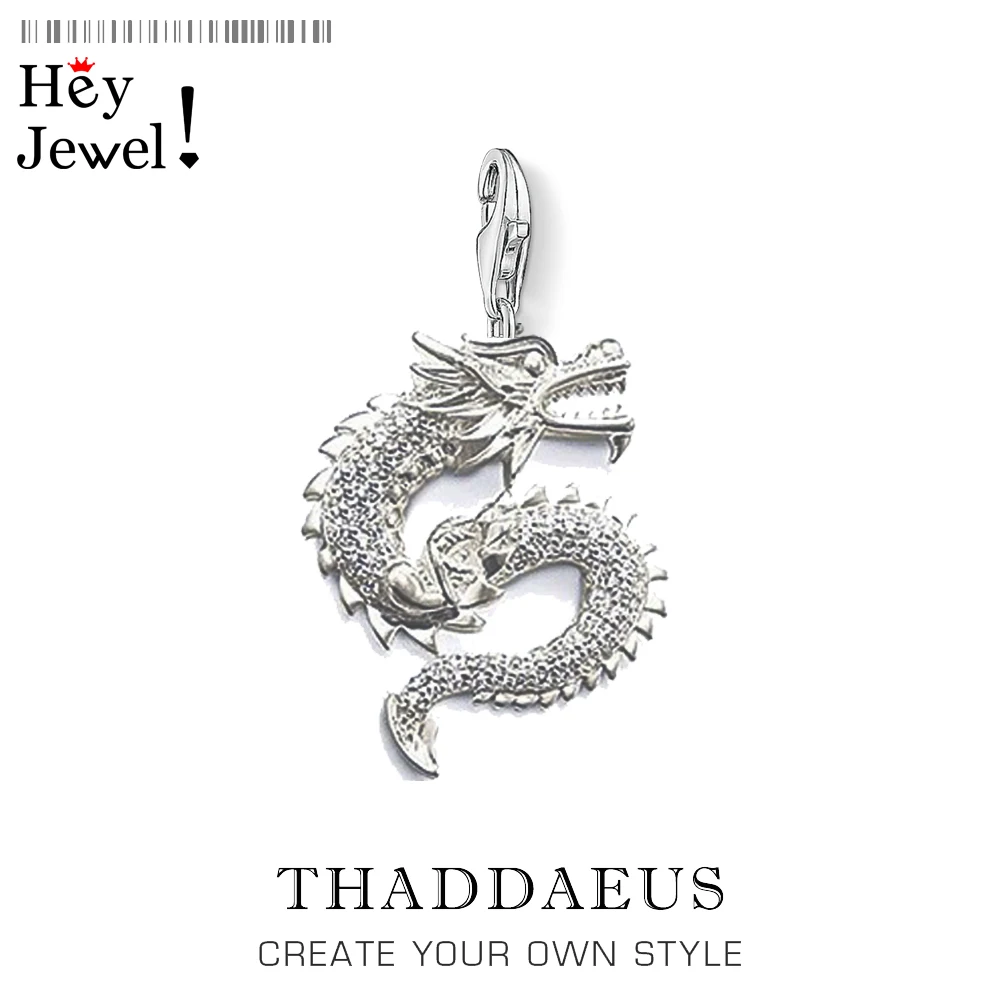

White CZ China Dragon Charm Women Men 2019 Fashion Vintage Lucky Pendant Fit Bracelet Necklace Collares