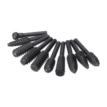 

10Pcs 1/4"Rotary Burr Carbon Steel Burr Drill Bit File Grinder Milling Rasp Black Multi For Deburring Shaping Grooving Polishing