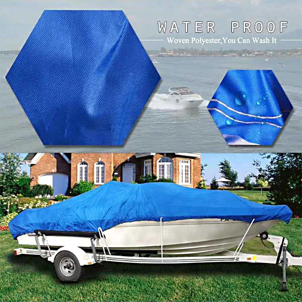 

Hot New Heavy Duty 14-16ft / 17-19FT / 20-22FT Beam 90inch Trailerable 210D Marine Grade Boat Cover Waterproof UV Protected Blue