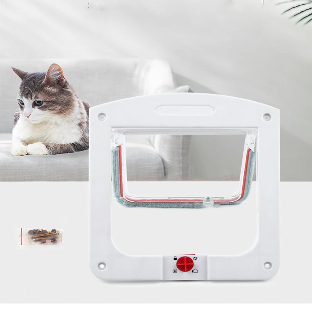 

4 Ways Lockable Dog Cat Security Flap Door Smooth ABS Plastic Animal Small Pet Puppy Kitten Safety Gate Pet Supplies