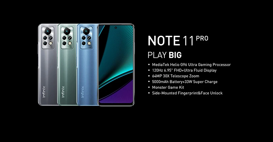 Infinix Note 11 Pro 8GB 128GB 6.95'' Display Smartphone Helio G96 120Hz Refresh Rate 64MP Camera 33W Super Charge 5000 Battery infinix upcoming mobile