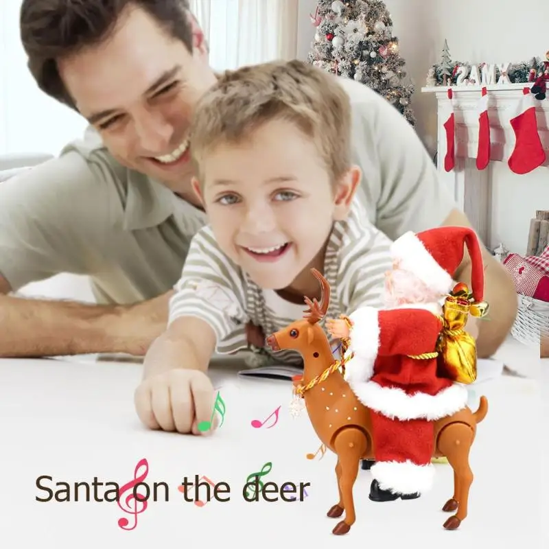 Кукла Санта-Клаус, олень, сани, электрическая игрушка с музыкой, рождественский подарок для детей, креативный Санта-Клаус, олень, игрушка, кукла, домашний Рождественский Декор