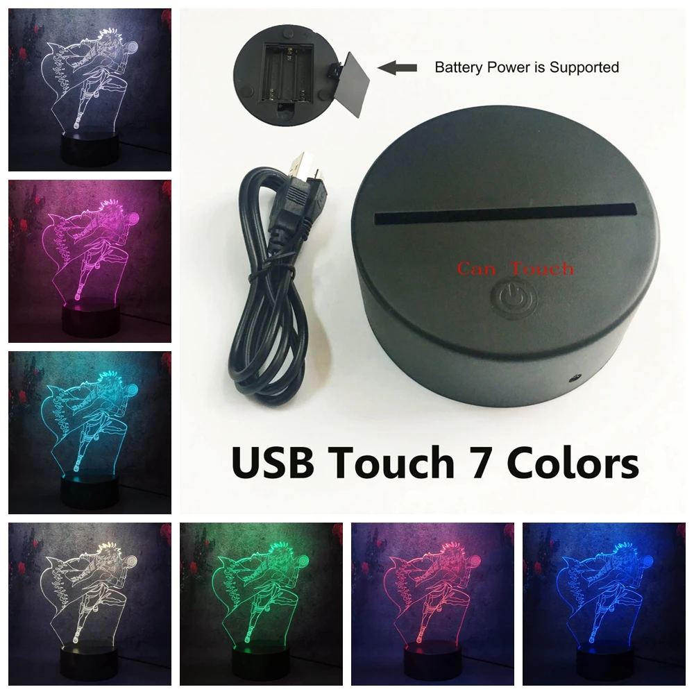 Touch 7 color Рисунок из мультфильма; креативное комиксов рисунок светодиодный 3D стол Ночной светильник лампа Узумаки Наруто отец Uzumaki USB Plug ночники 7 цветов флэш-памяти - Испускаемый цвет: Touch 7 color
