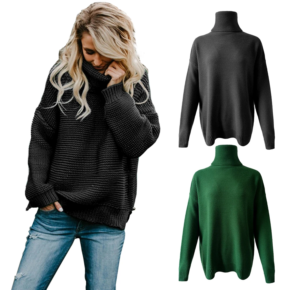 Women Turtleneck Sweater Black Large Winter Knitted Warm Female Sweater Knit Pullovers Long Sleeve Women Sweaters and Pullovers