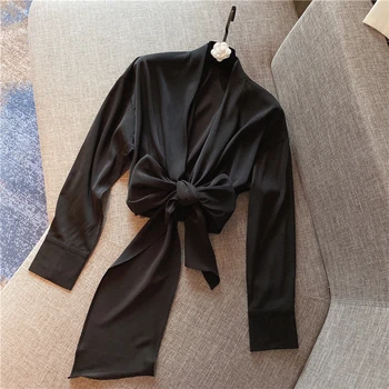 

HIGH STREET 2020 Newest Fashion Designer Blouse Women's Long Sleeve Tie Bow Wrap Blouse Top