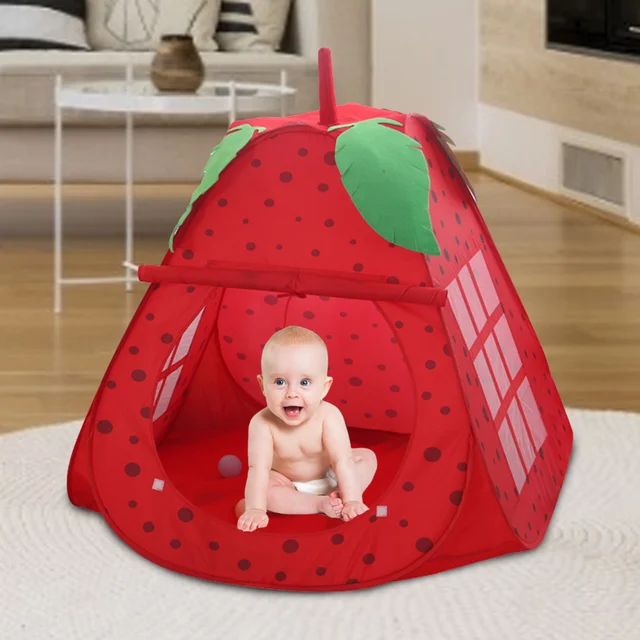 Play Tent Portable Foldable Folding Tent Children Cubby Strawberry Play House Ball Pit Pool Kids Gifts Outdoor Indoor Toy Tents 4