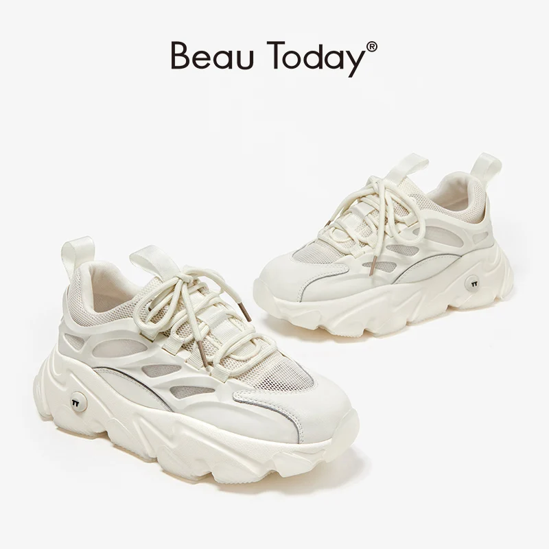 BeauToday Chunky Sneakers Women Synthetic Leather Mesh Round Toe ...