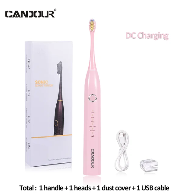 thumbnail image 1 of Cepillo de dientes eléctrico sónico recargable CANDOUR, resistente al agua, 15 modos, IPX8, cabezal de cepillo reemplazable, cargador USB para adultos, 1 of 5