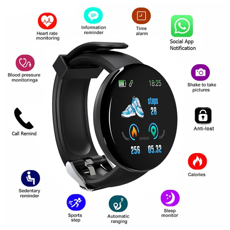 D18 умный браслет с измерением давления Smartband кровяное давление пульсометр водонепроницаемый цветной экран