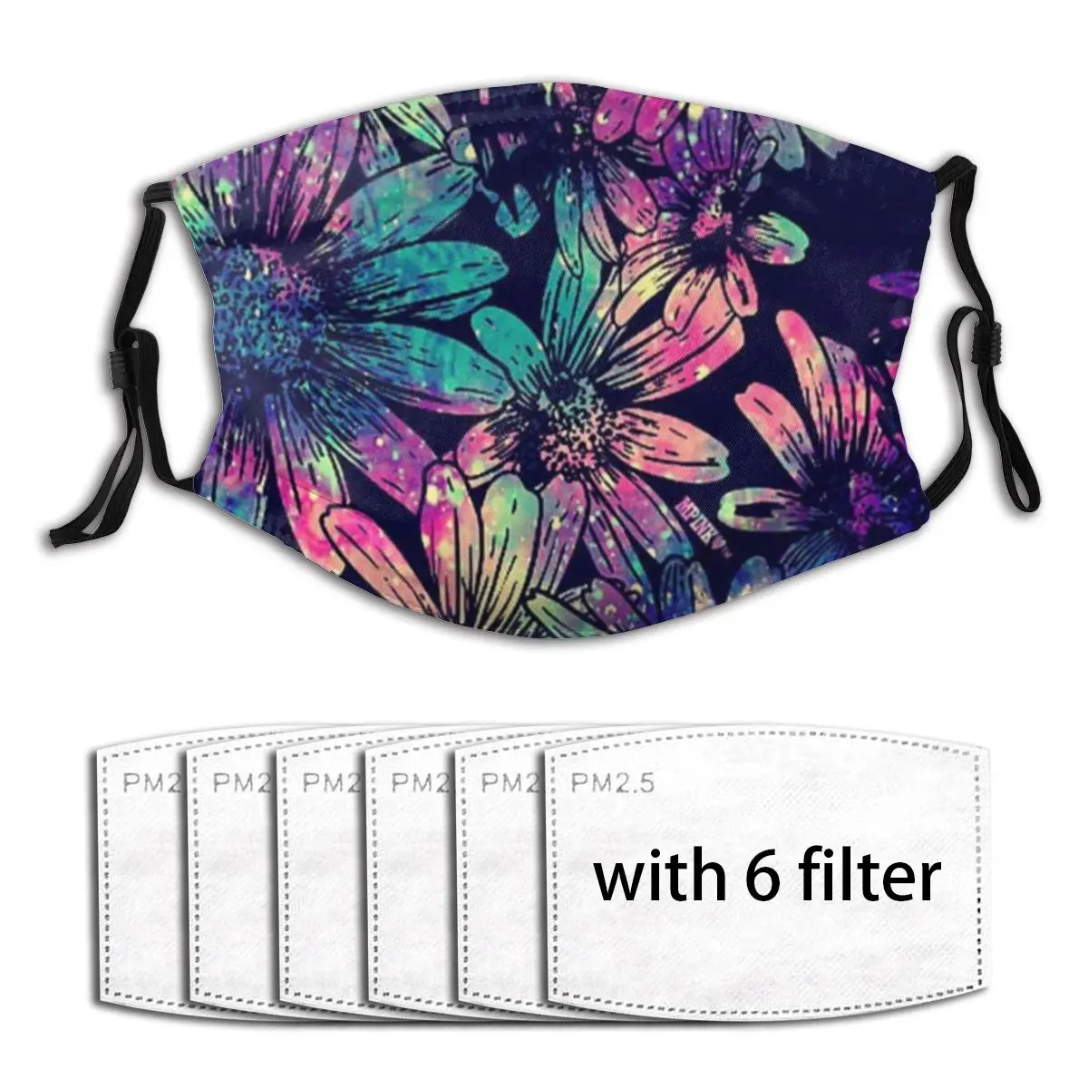 

Windproof Dust Mask with 6 Filter, Galaxy Flowers PM2.5 Mouth Face Mask Washable Reusable Anti Pollution Dust