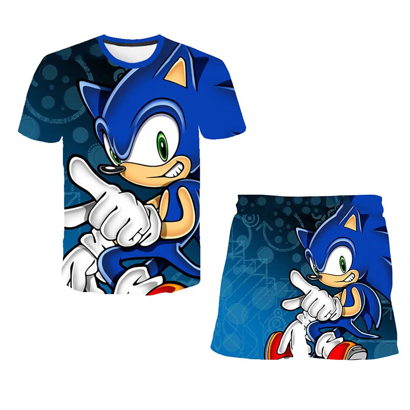 JOAYIN Fille Ensemble Sonic The Hedgehog T-Shirt et Shorts Enfant Tee Shirt Mignon de Dessin Animé 3D Costume de Sport Courts Colorés de Mode dÉté 