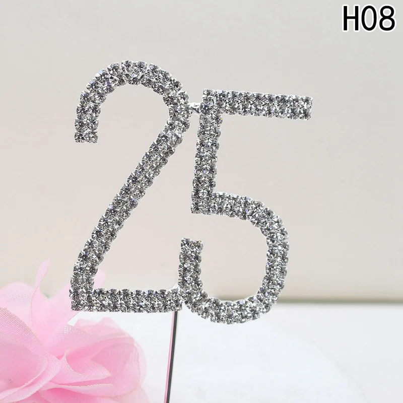 1 pcs High quality Crystal digital cake topper fork Features shiny wedding and Party decor accessories