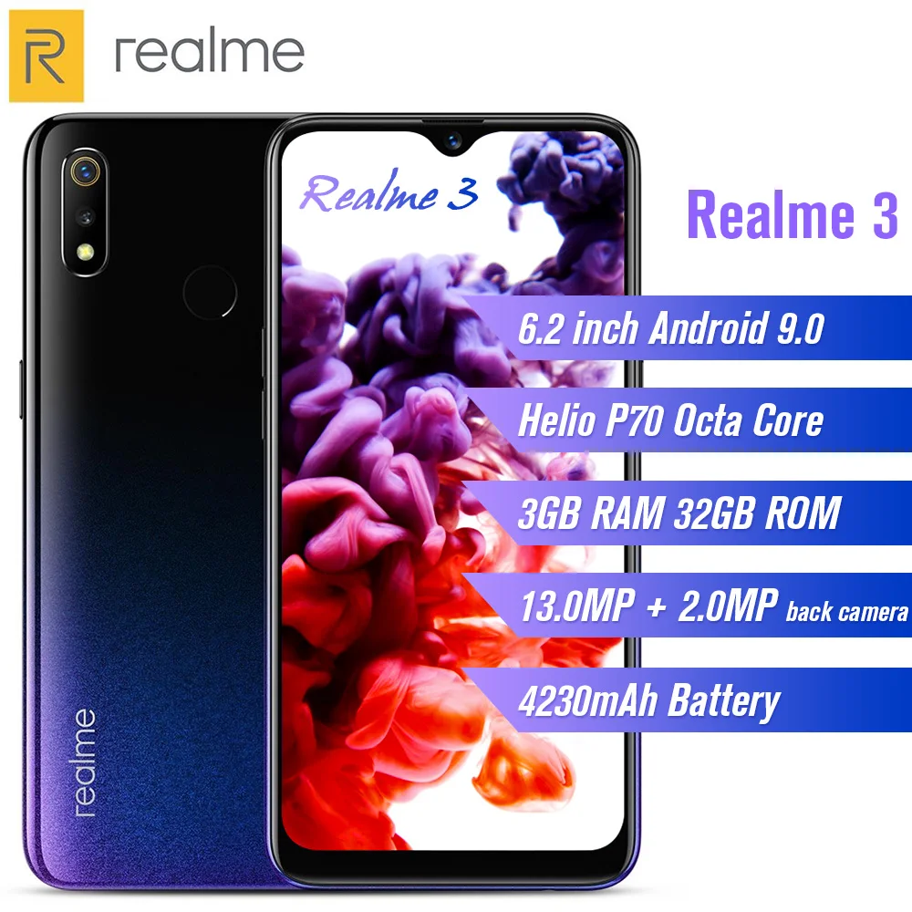 Смартфон Realme 3 4G 6 2 дюймов Android 9 0 четыре ядра ГБ ОЗУ 32 Гб ПЗУ 4230 Мп + задняя камера