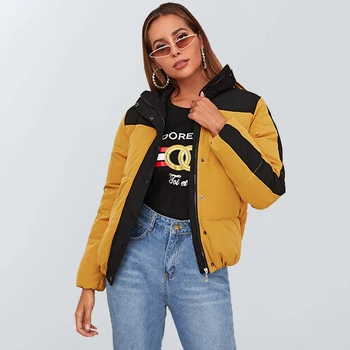 

2019 New Winter Coat Women Cotton Jacket Casual Fashion Stitching Thicken Cotton Clothing Warm Long Sleeve Yellow Jacket