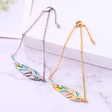 Богемский Браслет с перьями, Кристальные цепочки на запястье, застежка с омаром для женщин, модные ювелирные изделия, Прямая поставка, аксессуары