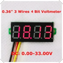 Мини 4 бит 0,3" Цифровой вольтметр 0-33 в три провода Напряжение Панель метр светодиодный дисплей Цвет [10 шт./лот]