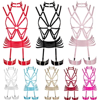 

Full Body Harness Bralettes for Women Cross Straps Halter Neck Sexy Lingerie Set Waist Leg Bondage Caged Garter Gothic Rave