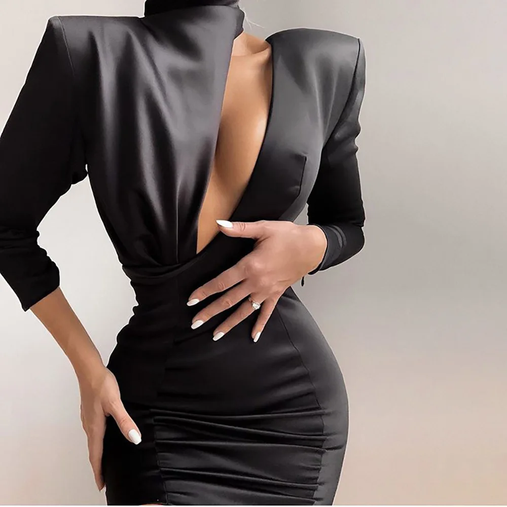 Криптографическое весеннее Новое модное Черное мини-платье, женские сексуальные платья с вырезами и открытой спиной, вечерние атласные платья для ночного клуба
