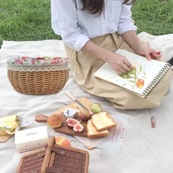 

Flower Pattern Rattan Storage Basket Fruit Snack Storage Box Picnic Basket Wedding Decoration Outdoor Home Desktop Decoration