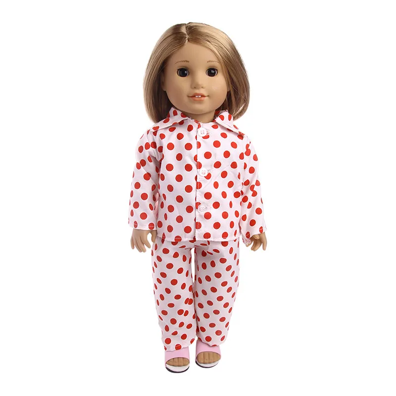 Doll clothing polka dot girl pajamas for 18-inch American dolls and 43cm baby doll clothes accessories, children's best gifts