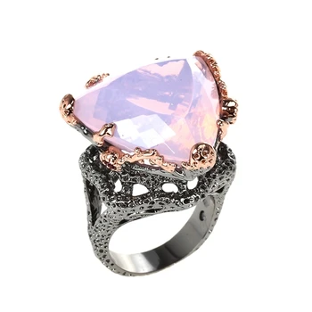 

Big Rings for women black plated Brand Gothic Rings for Women Triangle Radian Cut Pink Zirconia fashion jewelry Free shipping