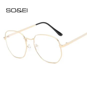 

SO&EI Fashion Anti-Blu-ray Clear Lens Eyewear Vintage Women Metal Glasses Frame Myopia Optical Round Men Eyeglasses Frame