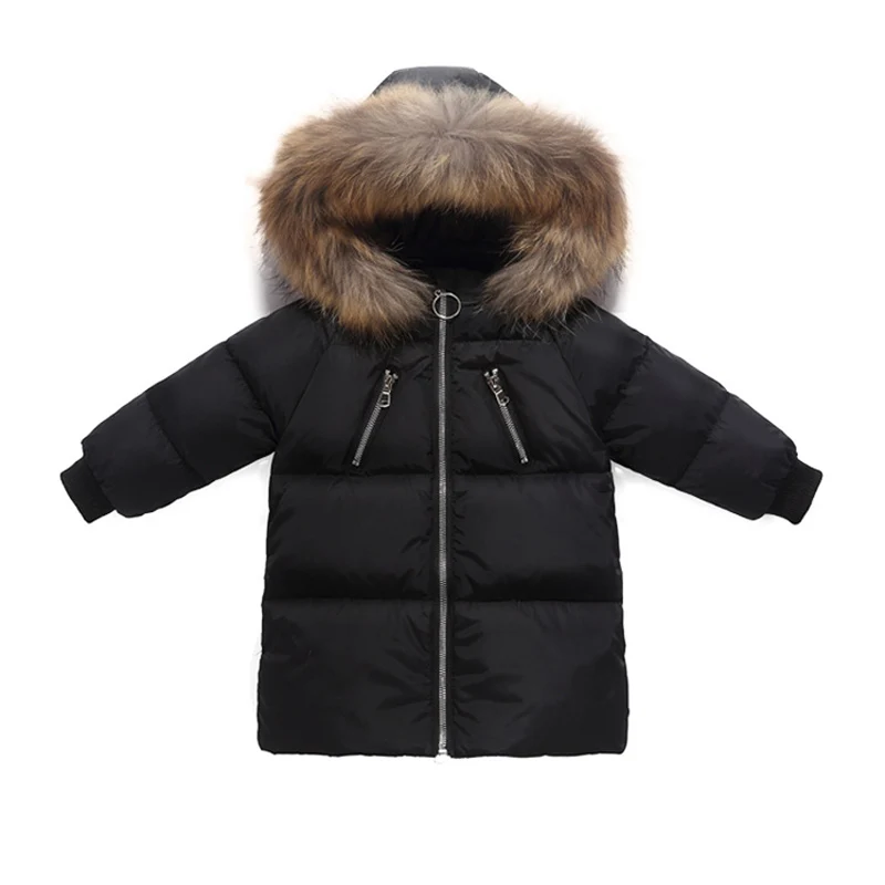 Winter toddler boys girls clothes, cotton jackets for boys girls outfits warm school outerwear Fur collar coats baby clothing - Цвет: black