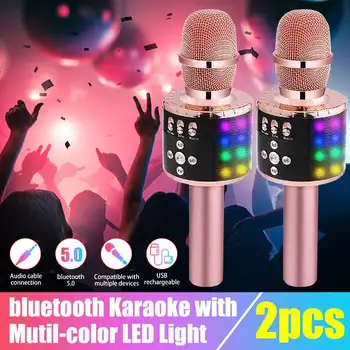 

bluetooth Wireless Handheld Microphone Speaker Professional Music Player Singing Recorder Mic for KTV Party Karaoke LED Light