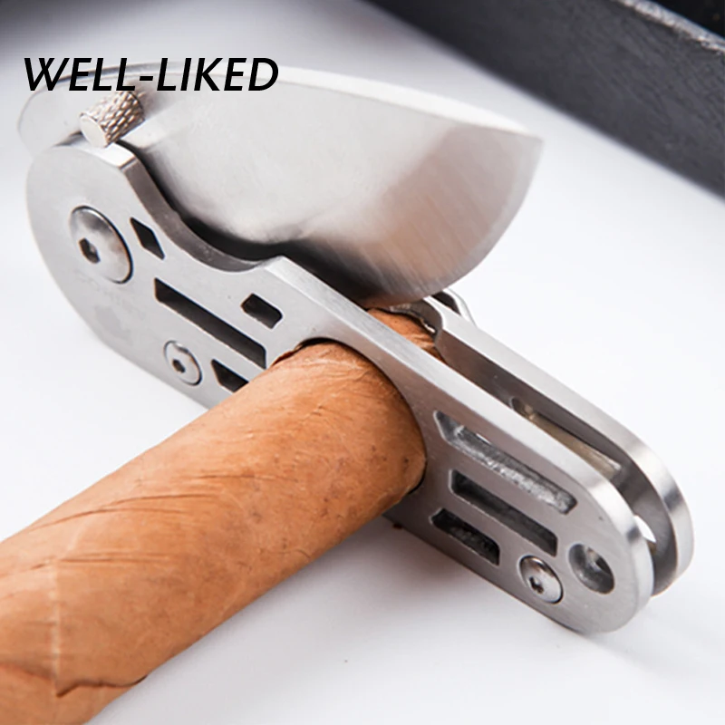 El más nuevo 2 en 1 de acero inoxidable cigarro cúter de viaje de bolsillo multifuncional puro accesorios con puro golpe regalos para hombre