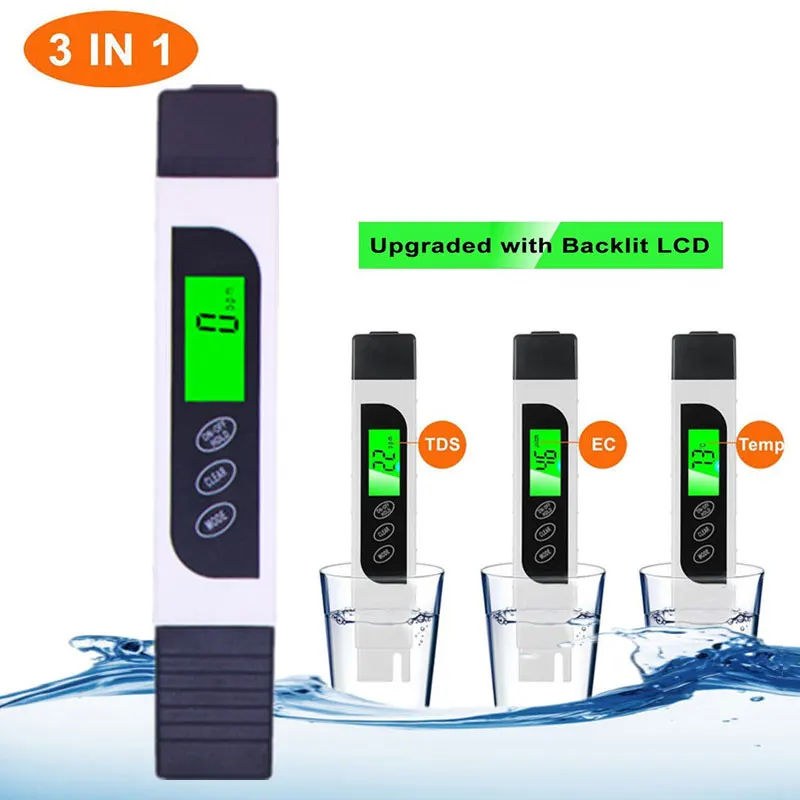

Digital TDS Meter Water Quality Testing Pen Aquarium Pool Water Purity Filter Accurate Monitor TDS Temp PH Meter Watertest Meter