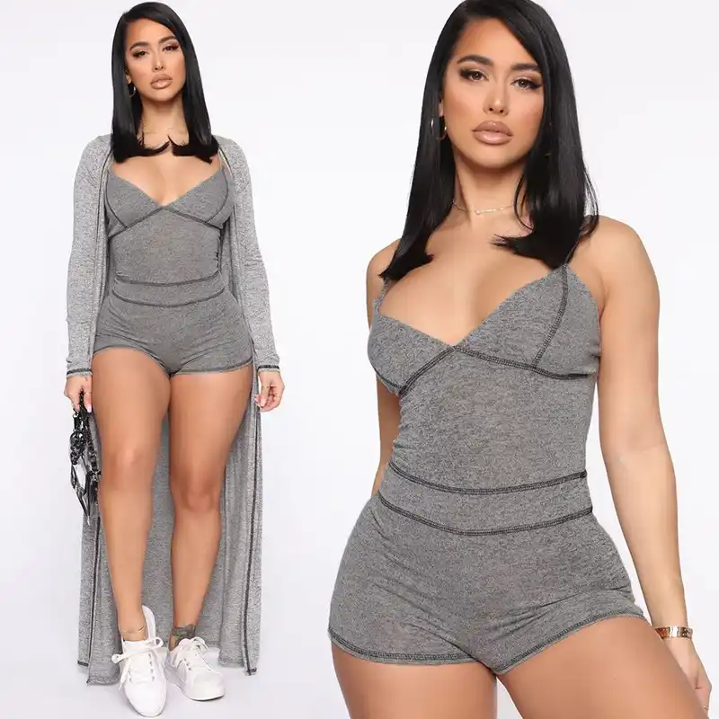 grey romper outfit