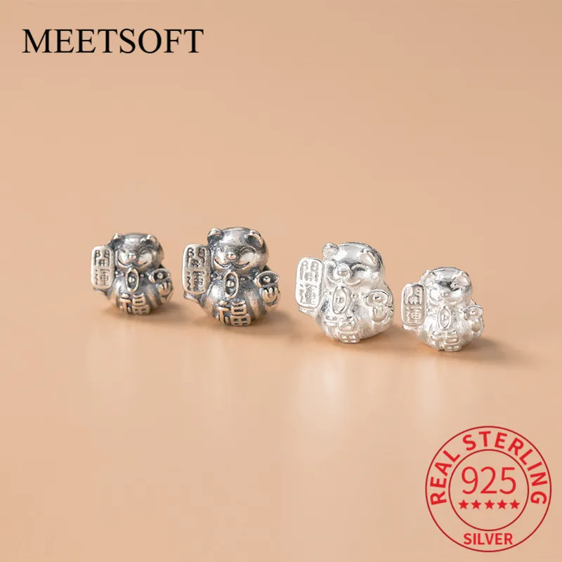 

MEETSOFT Classic 925 Sterling Silver Cute Lucky Cat Charms Special of DIY Handmade Necklace Decoration Bracelet Accessories