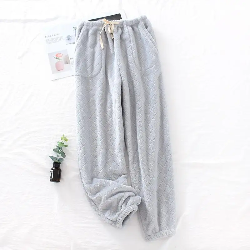 Теплые толстые пижамные штаны женские штаны для зимы Pijama De Dormir 1586 - Цвет: man gray