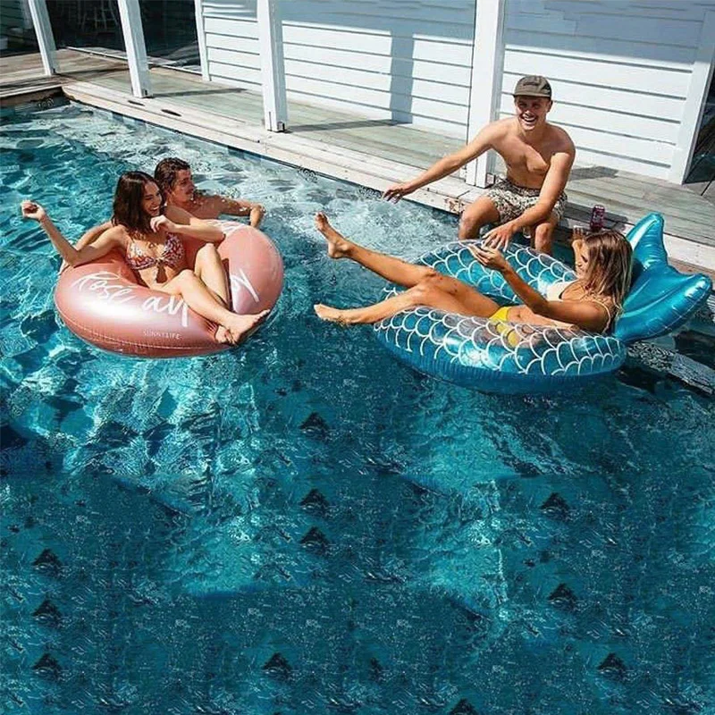 Inflatable Swimming Ring 3 Sizes Mermaid With Backrest Pool Inflatable Swimming Ring Adult Swimming Laps Pool Floating Ring Beach Party Toy Piscina
