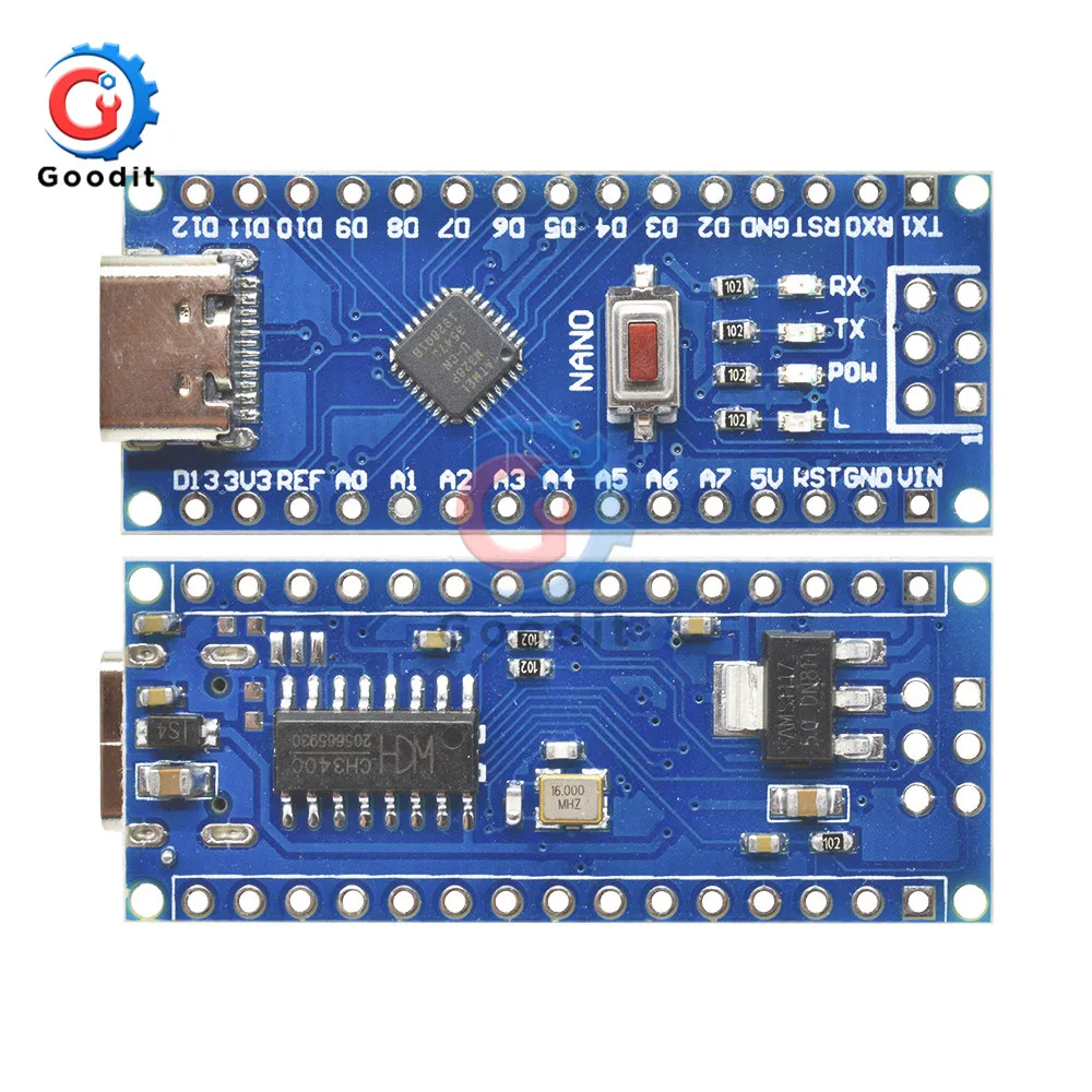 Micro USB/type-C адаптер CH340 Nano V3.0 ATMEGA328P-MU ATMEGA328 микроконтроллер макетная плата для Arduino